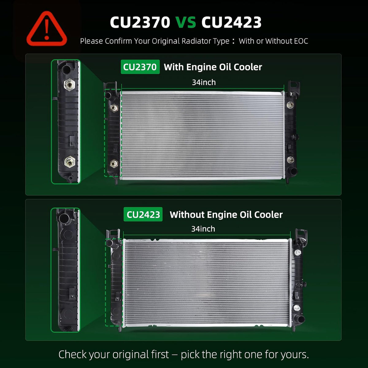 34'' Core CU2370 Engine Coolant Radiator for Chevrolet Silverado/Suburban