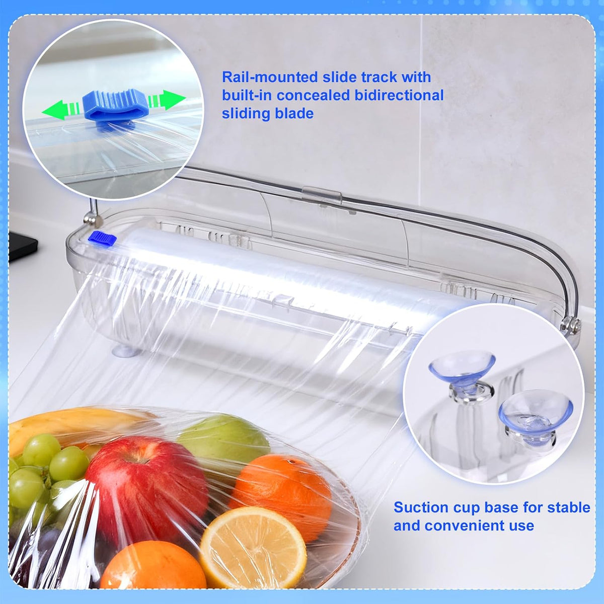 Refillable Cling Wrap Dispenser with Slide Cutting Cutter