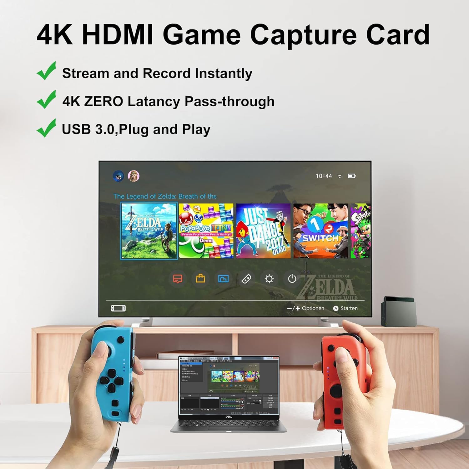 Capture Card 4K HDMI Video Streaming to USB 3.0 1080P 60FPS Capture Device | Audio Video Capture, 4K HDMI Loop-Out
