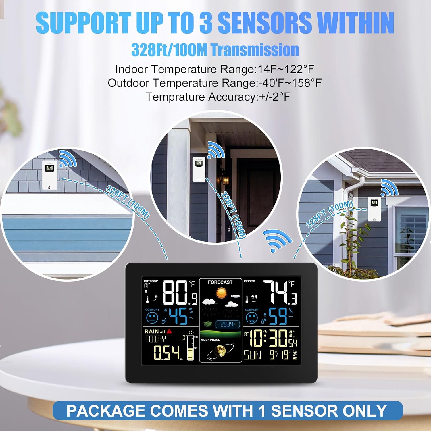 Digital Rain Gauge and Weather Station, Wireless Rain Gauge Outdoor, Home Weather Stations Wireless Indoor Outdoor