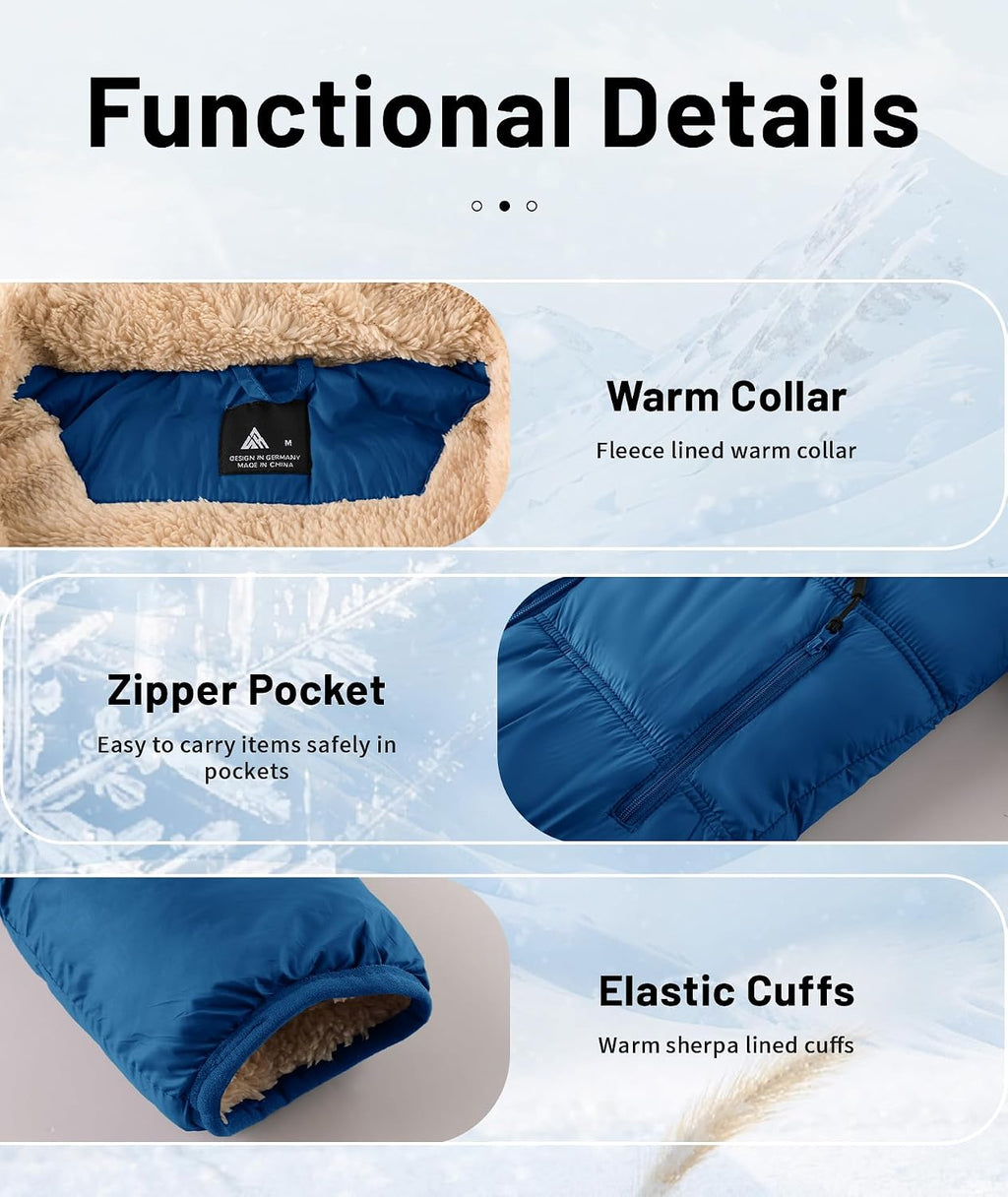 Boy's Winter Coat Thermal Puffer Jacket Warm Sherpa Fleece Lined Water-Resistant Zip Outerwear Coat with Detachable Hood