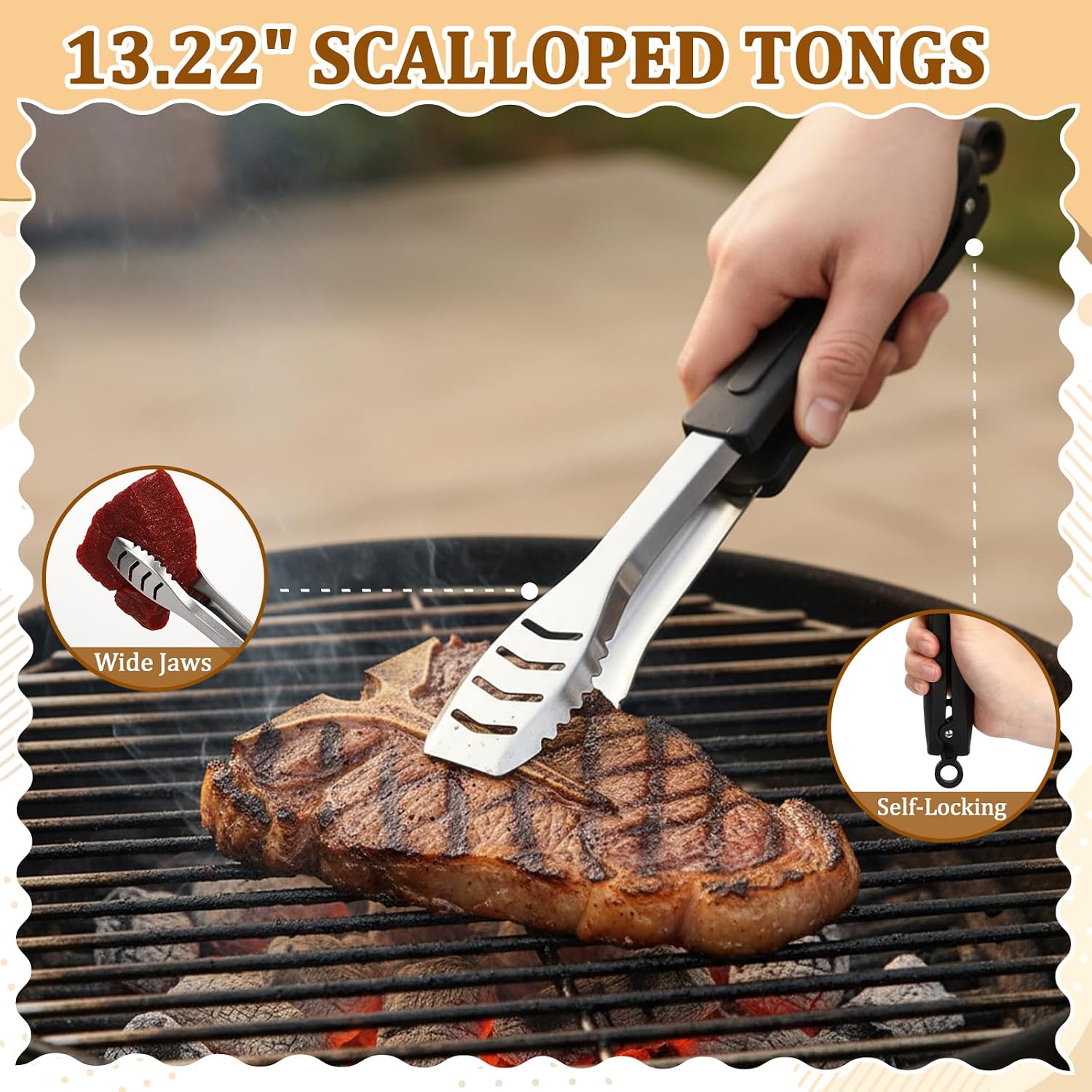 6 Pack Grill Spatula and Tongs Set Heavy Duty Grilling Tools - Stainless Steel Spatula & Tongs for Outdoor Camping