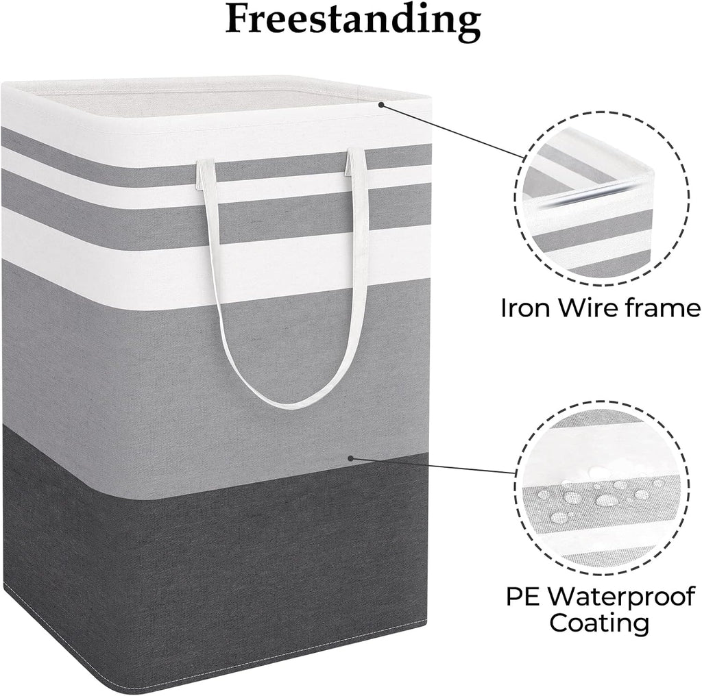 Laundry Basket Hamper, 75L Collapsible Clothes Storage, Grey | Freestanding Clothes Hampers, Foldable design, with