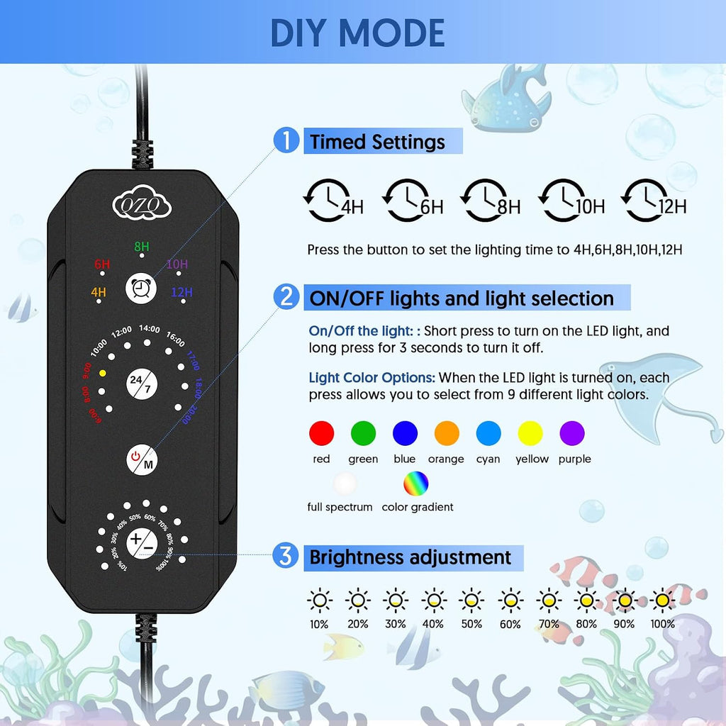 Fish Tank Light – Aquarium Light 24/7 Mode LED Aquarium Lights for Fish Tank with Adjustable Timer/Brightness