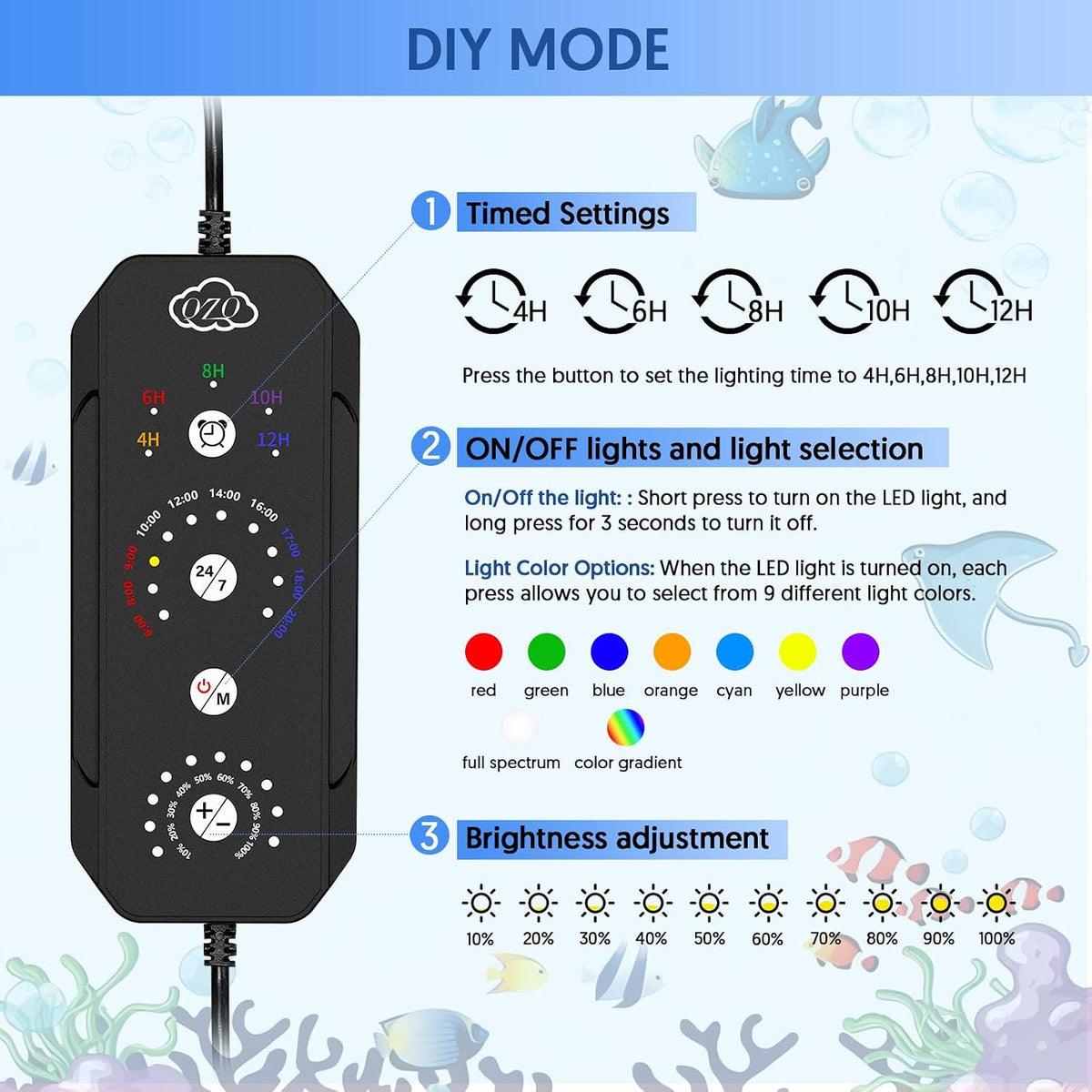 Fish Tank Light – Aquarium Light 24/7 Mode LED Aquarium Lights for Fish Tank with Adjustable Timer/Brightness
