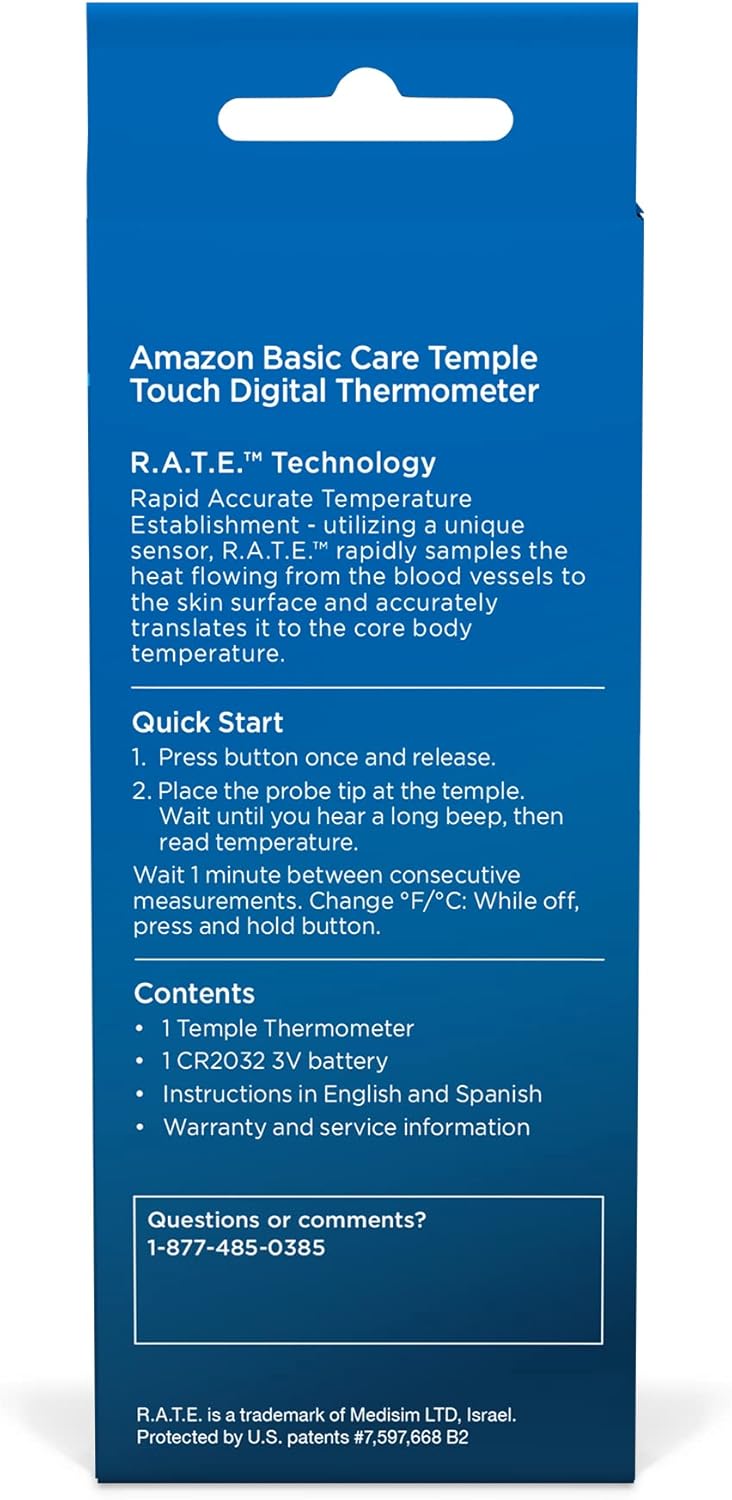 Temple Touch Digital Thermometer, Instant Read, Easy to Use, Fast Accurate, White
