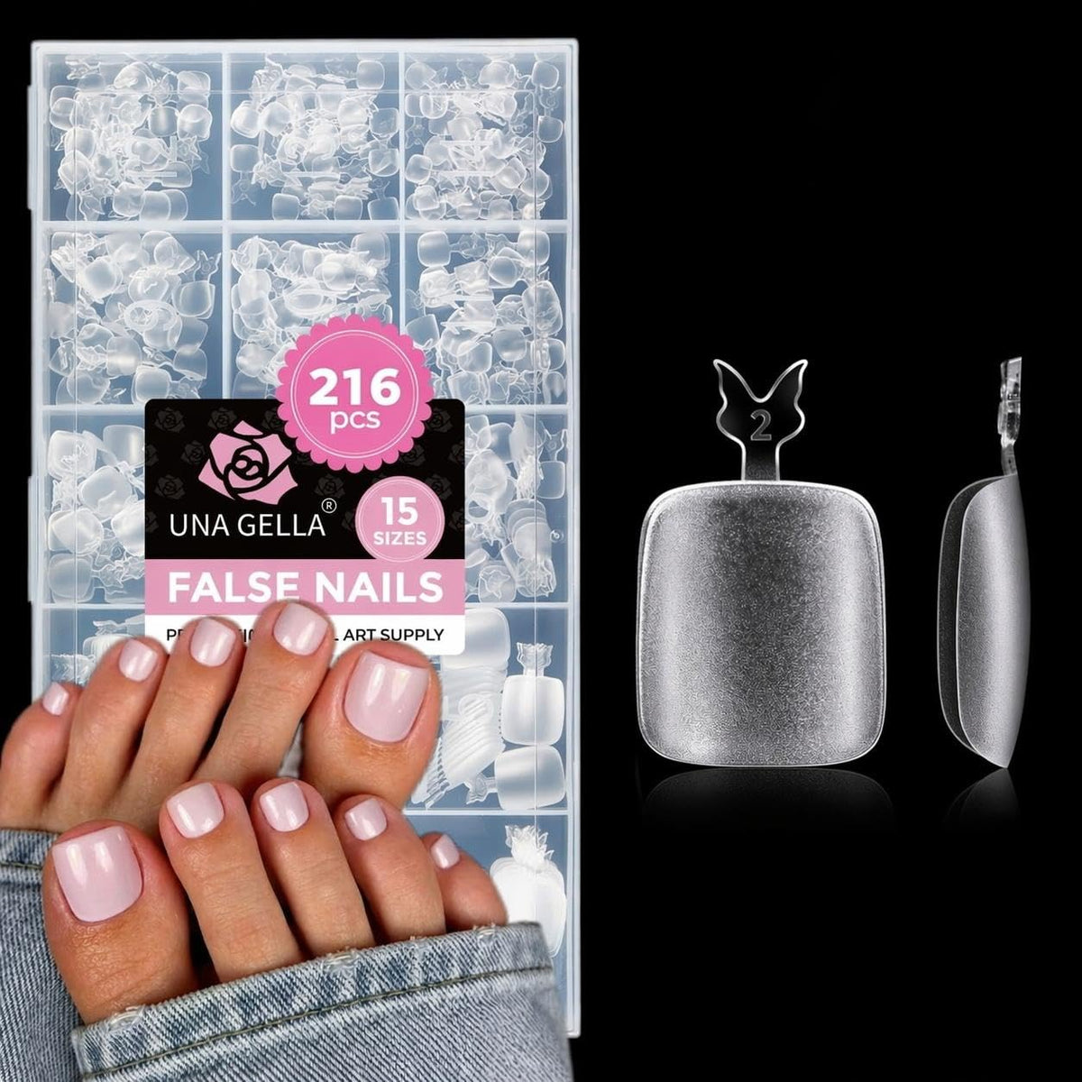 Toe Nail Tips Square Full Cover 216Pcs Squoval Double Matte