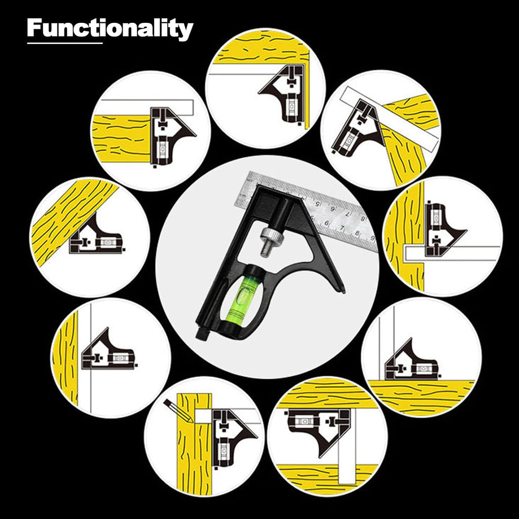 12" Metric Combination Square Ruler for Electricians and Carpenters 45-90 Degree Marking Bubble Level Square Tool