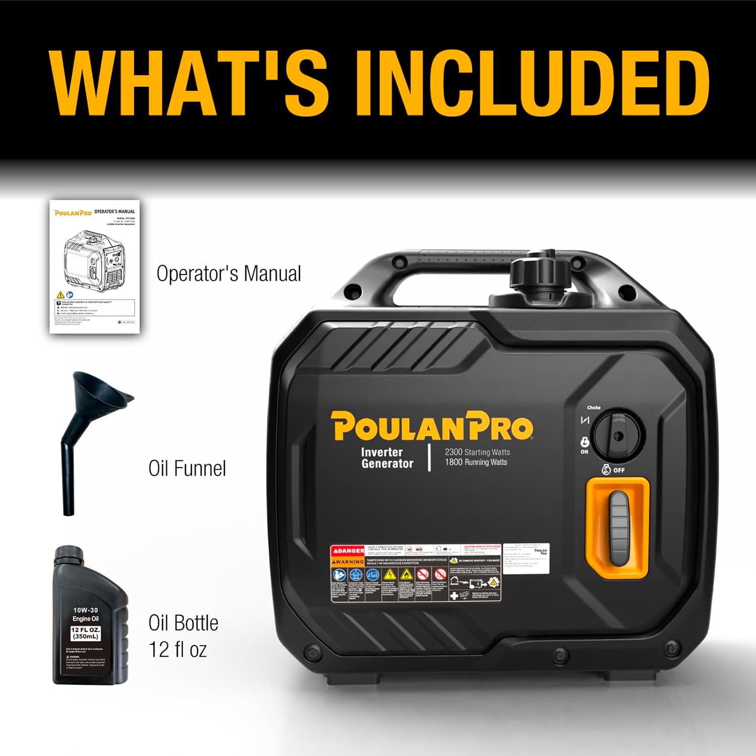 2300W Portable Inverter Generator, Quiet Gas Powered Generator for Home Backup, Camping & RV, with USB Ports, ECO