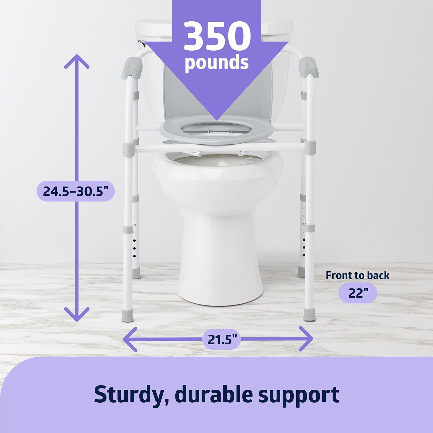 3-in-1 Elongated Bedside Commode, Portable Toilet, Sturdy, 16" to 22" Seat Height, 16.5" Seat, 7.5 Qt. Bucket