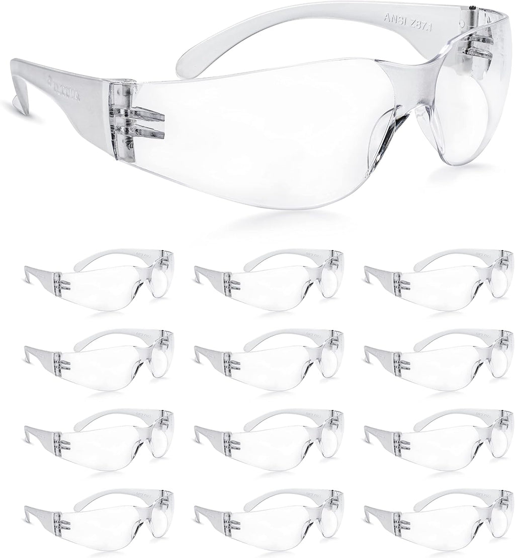 Clear Safety Glasses Bulk of 24, Protective Eyewear for Men Women, ANSI Z87.1 Impact Resistant Eye Protection for