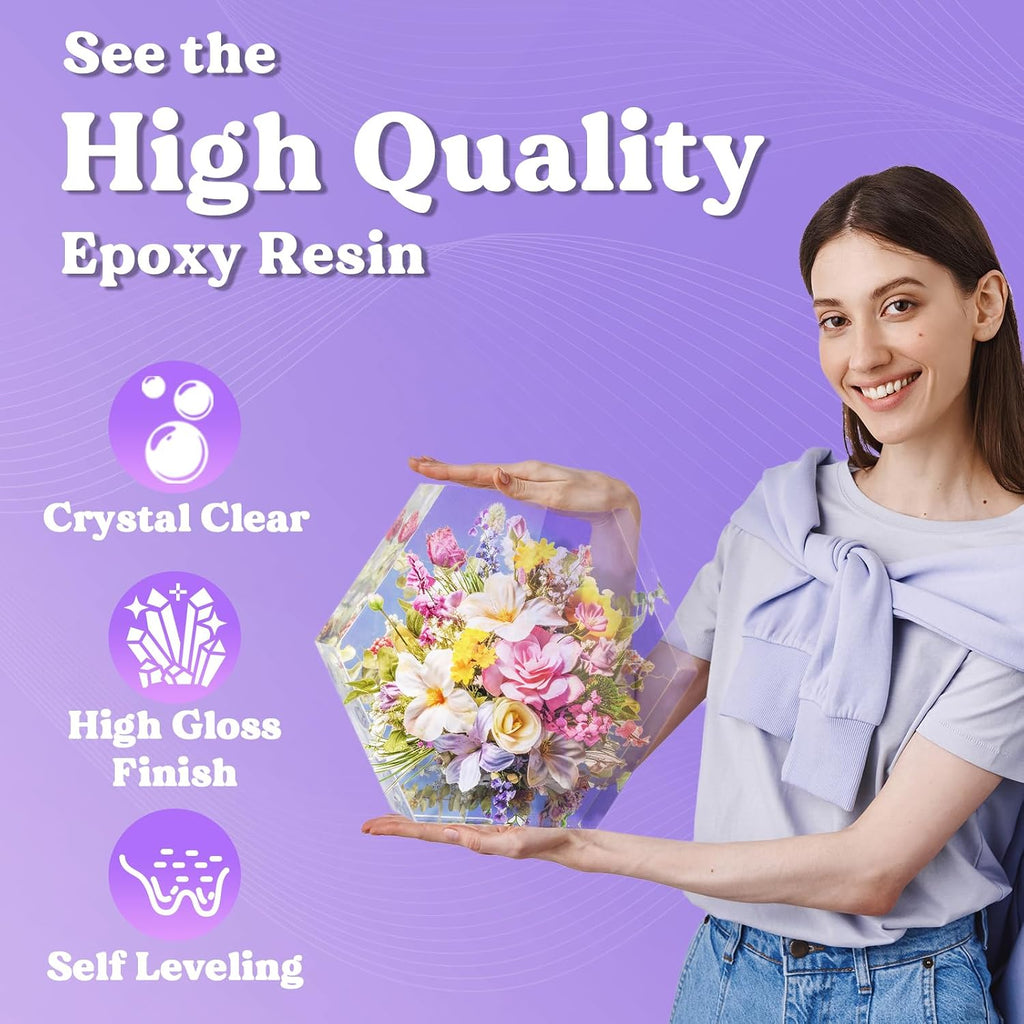 1/2 Gallon Epoxy Resin,Crystal Clear Resin Epoxy Kit for Crafts | Bubble Free Casting Resin, 2 Part Resin and