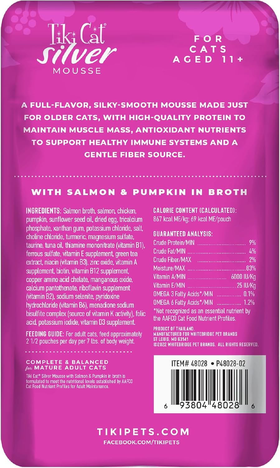 Tiki Cat Silver Mousse Cat Food, Salmon & Pumpkin, 2.8 oz. Pouch (12 Count)