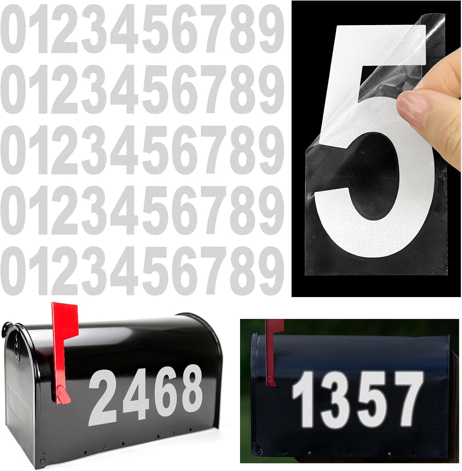 3 Inch Reflective Mailbox Numbers Sticker for Outside(0-9, 5 Sets) | Strong Self Adhesive Vinyl House Numbers for