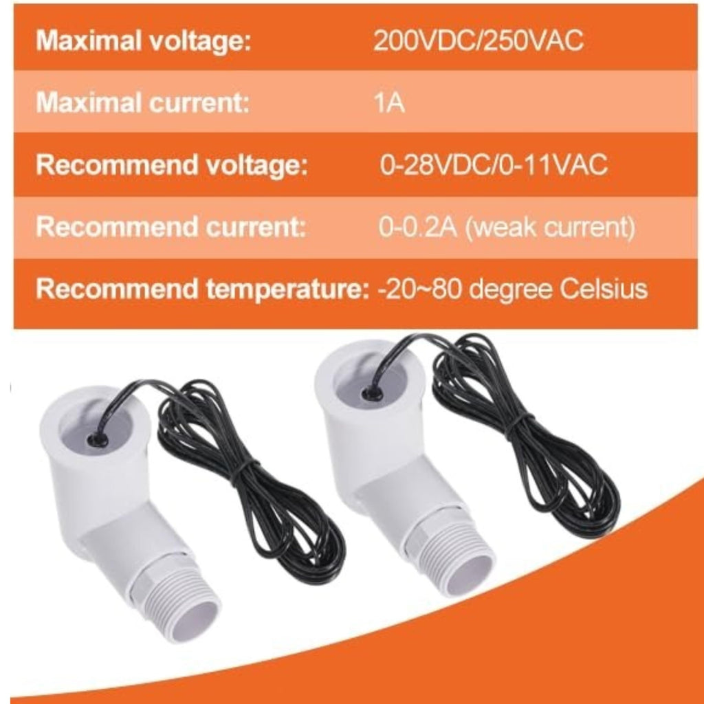 SS2 Float Switch L-Shape with 3/4 Inch Adaptor and 6Ft Wire Water Float Switch for HVAC Drain Pan Condensate Outlet(2pcs)