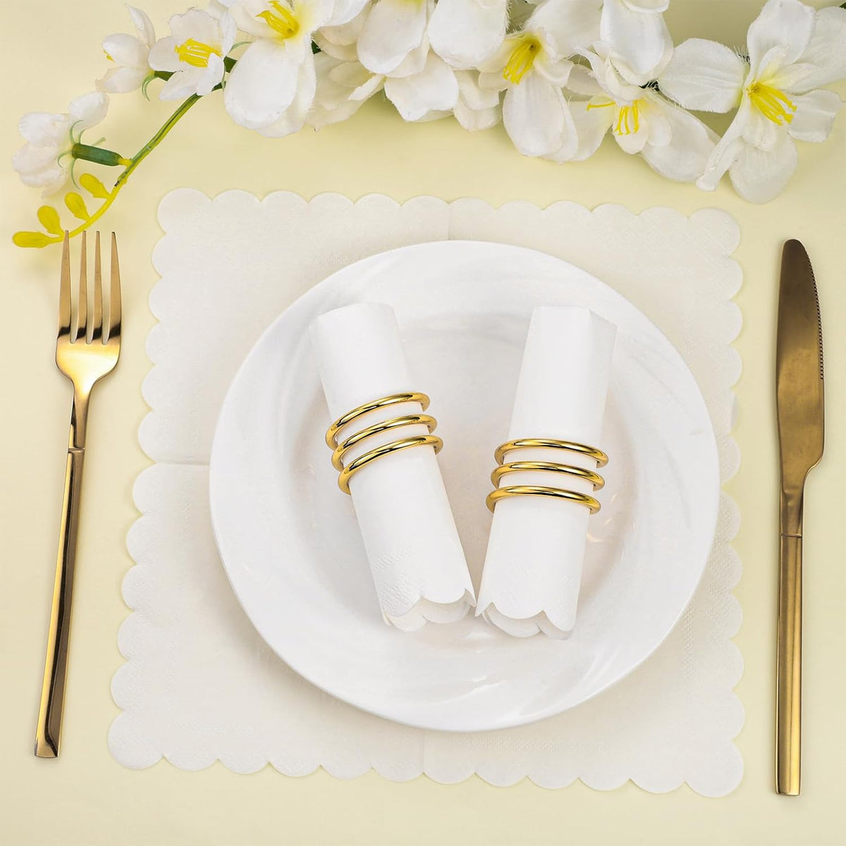 120 Pk Cocktail Napkins Scalloped White Napkins Disposable, 5"