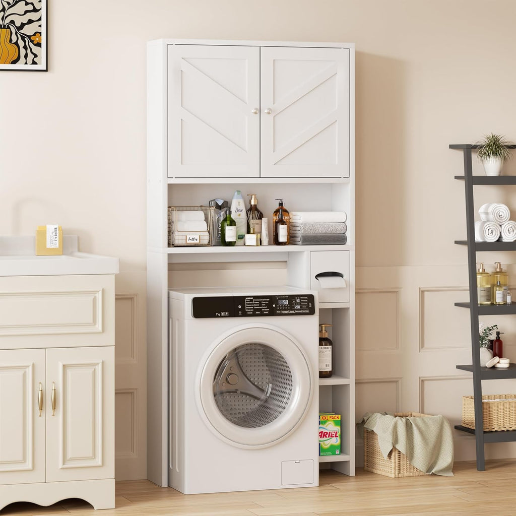 Over the Toilet Storage Cabinet, Bathroom Storage Cabient with Barn Doors, Bathroom Storage Shelf Organizer with