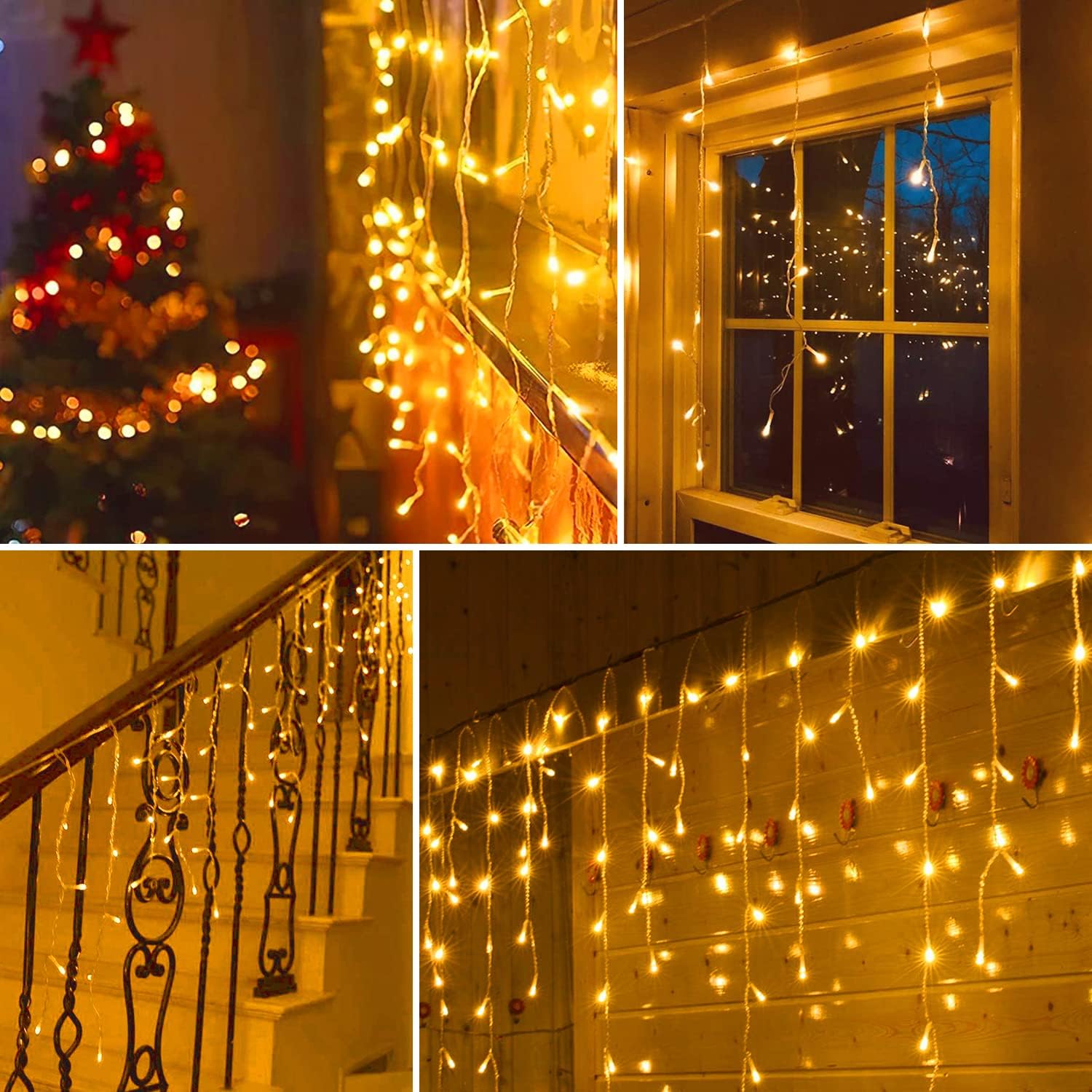 Icicle Lights Christmas Lights Outdoor 49.2 Ft 440 LED Extendable Dripping Lights 8 Modes Warm White Icecycle String