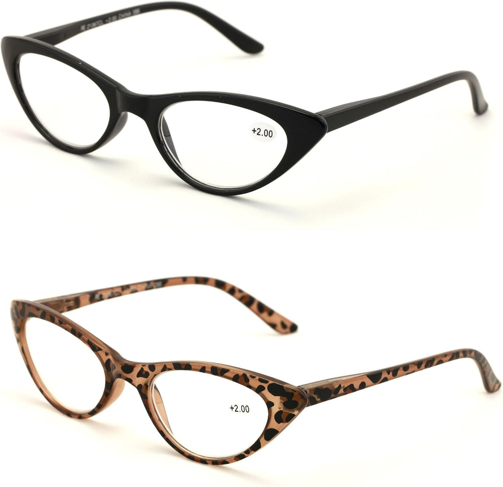 V.W.E. 2 Pairs Deluxe Female Cateye Vintage Reading Glasses Women Readers