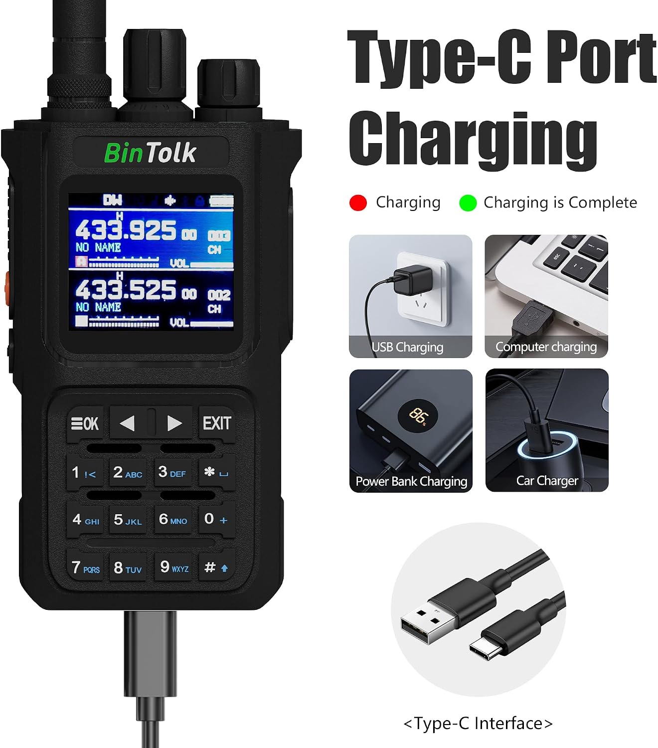 BT8000 Walkie Talkie Wireless Connectivity Programming APP NOAA Weather Alert USB-C Charger Two Way Radio AM FM SOS