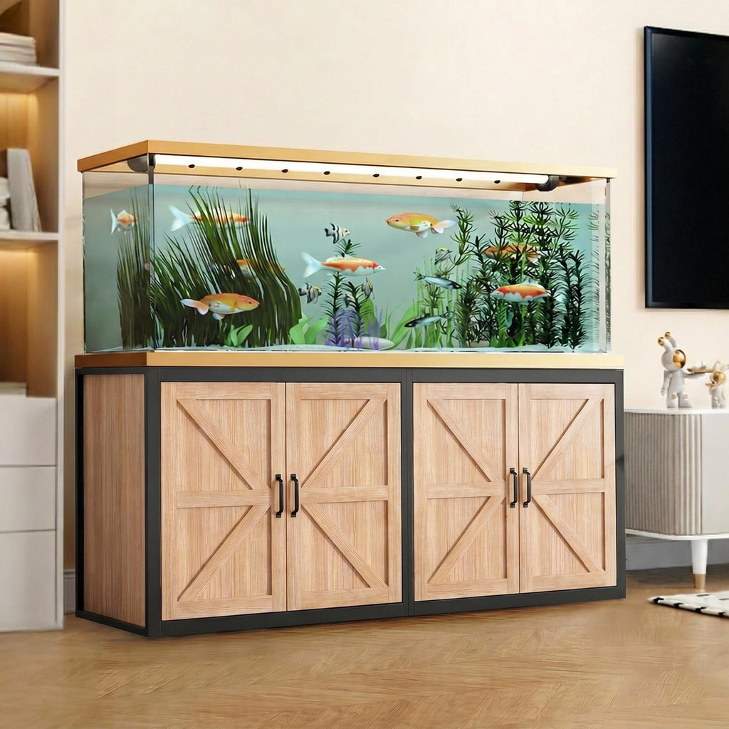 125-150 Gallon Fish Tank Stand with Power Outlet & Cabinet, Natural