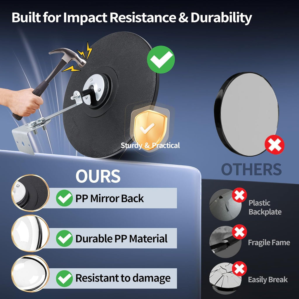 12" Convex Safety Mirror– 180° Adjustable Wide Angle Acrylic Traffic Mirror for Driveway, Garage & Warehouse