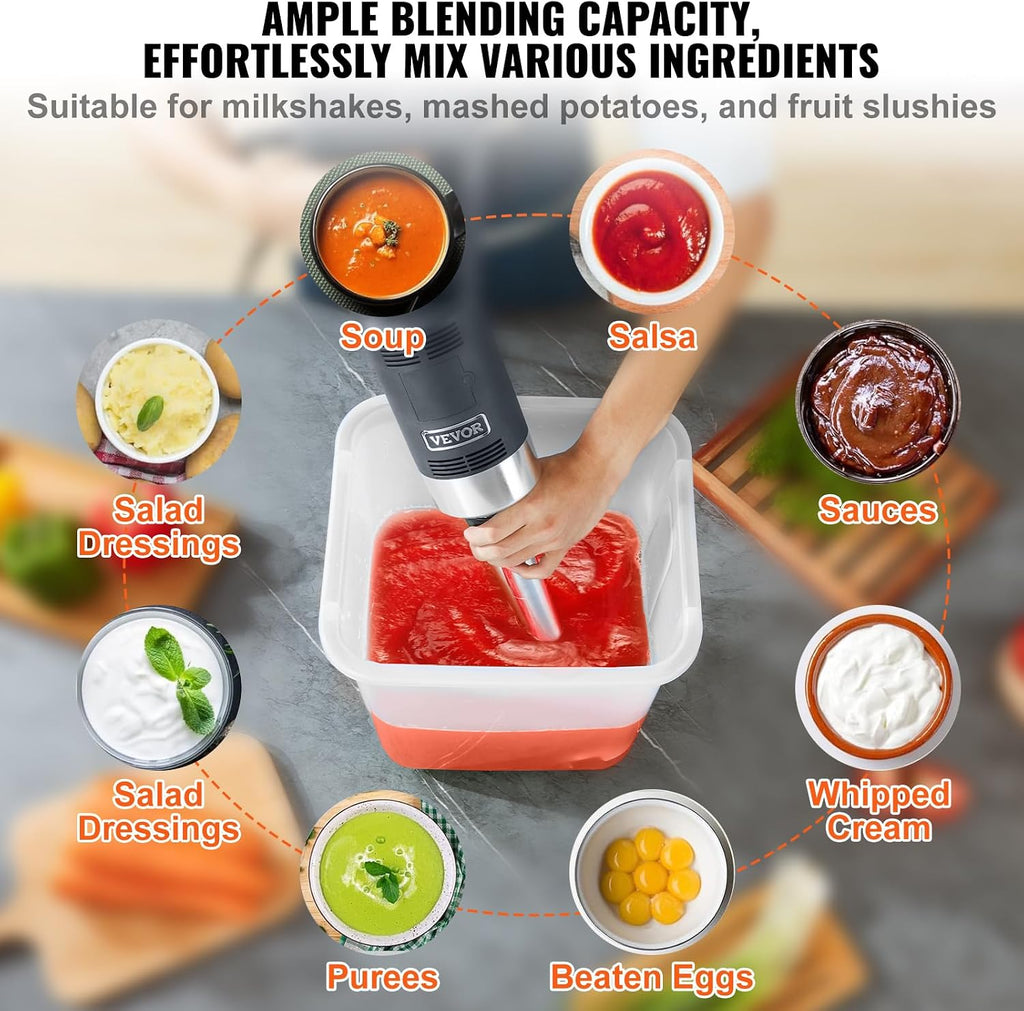 Commercial Immersion Blender, 750W, 12" Heavy Duty Hand Mixer, Variable Speed, 304 Stainless Steel Blade, Multi-Purpose