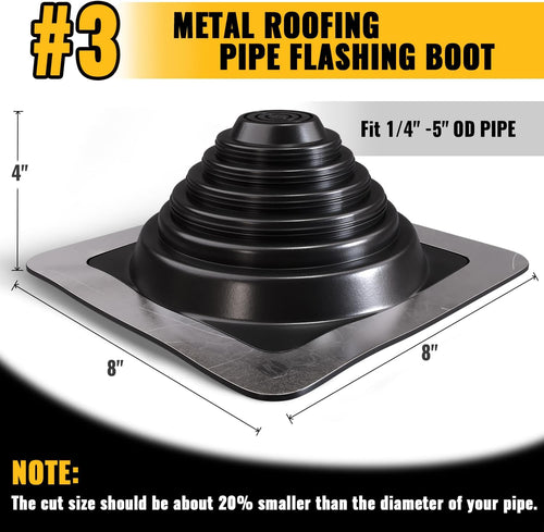 #3 Metal Roof Pipe Flashing 2-Pack, Silicone Roof Vent Boot, Black