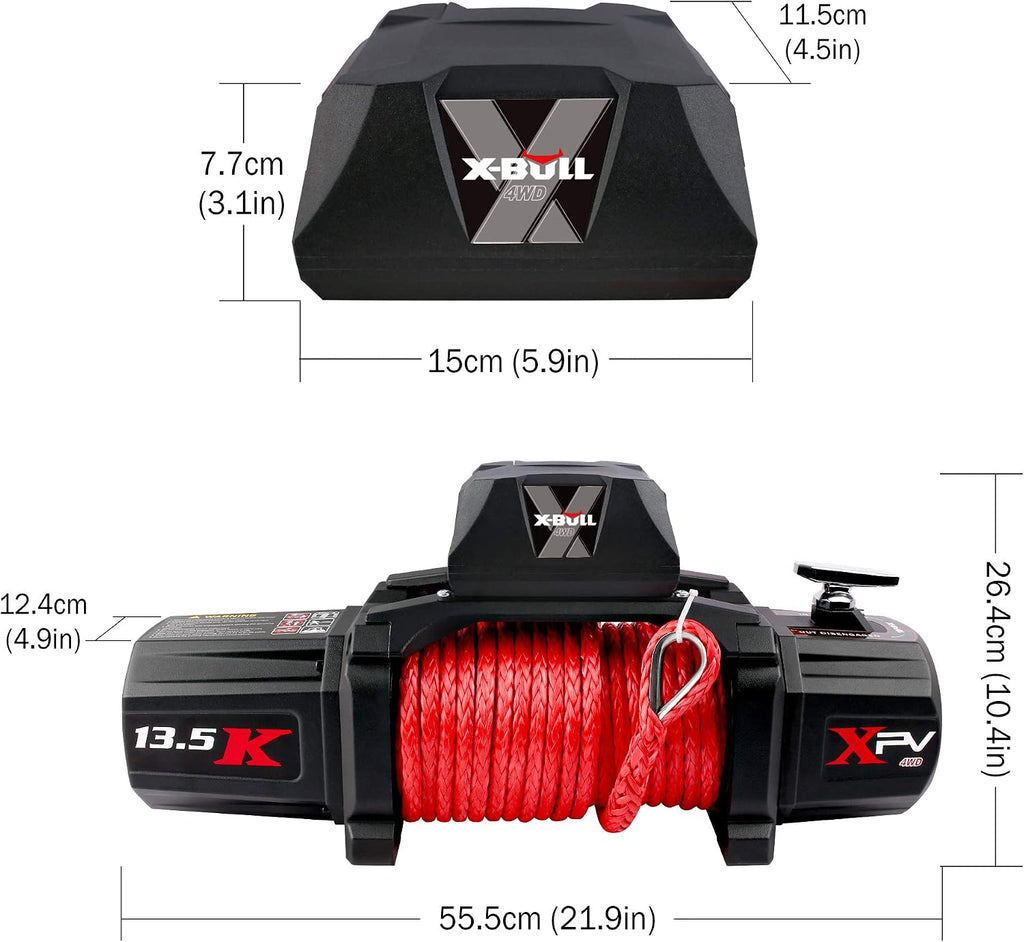 Winch-13500 lb. Load Capacity Electric Winch Kit 12V Synthetic Rope,Waterproof IP67 Electric Winch with Hawse
