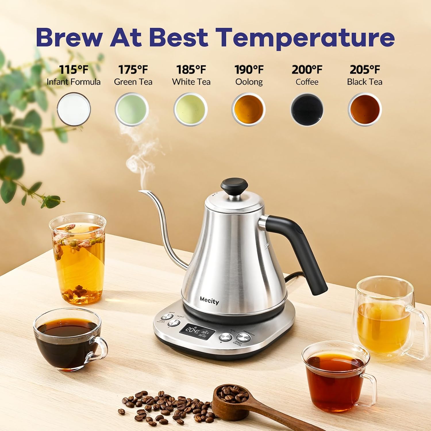 Electric Gooseneck Kettle With LCD Display Automatic Shut Off Retro Coffee Kettle Temperature Control Hot Water