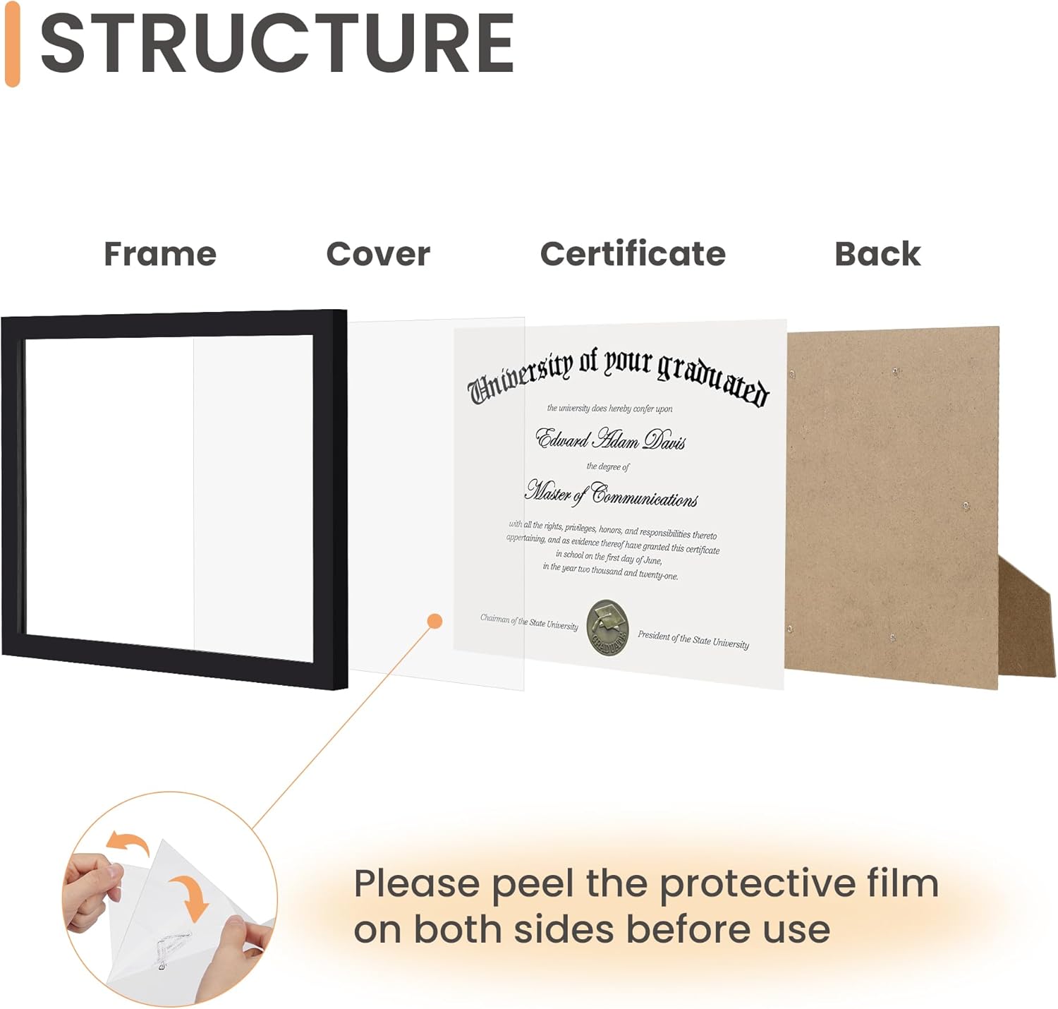 Certificate Frame, 8.5 by 11 Diploma Frames, 1 Pack, Black | Clear Plexiglass, 8.5x11 Document Degree Frames for
