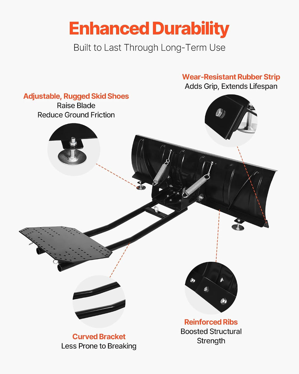 Snow Plow Kit, 48in Universal Snow Plow Attachment, Height & Left-Right Adjustable, Quick to Detach, Steel ATV Scrape