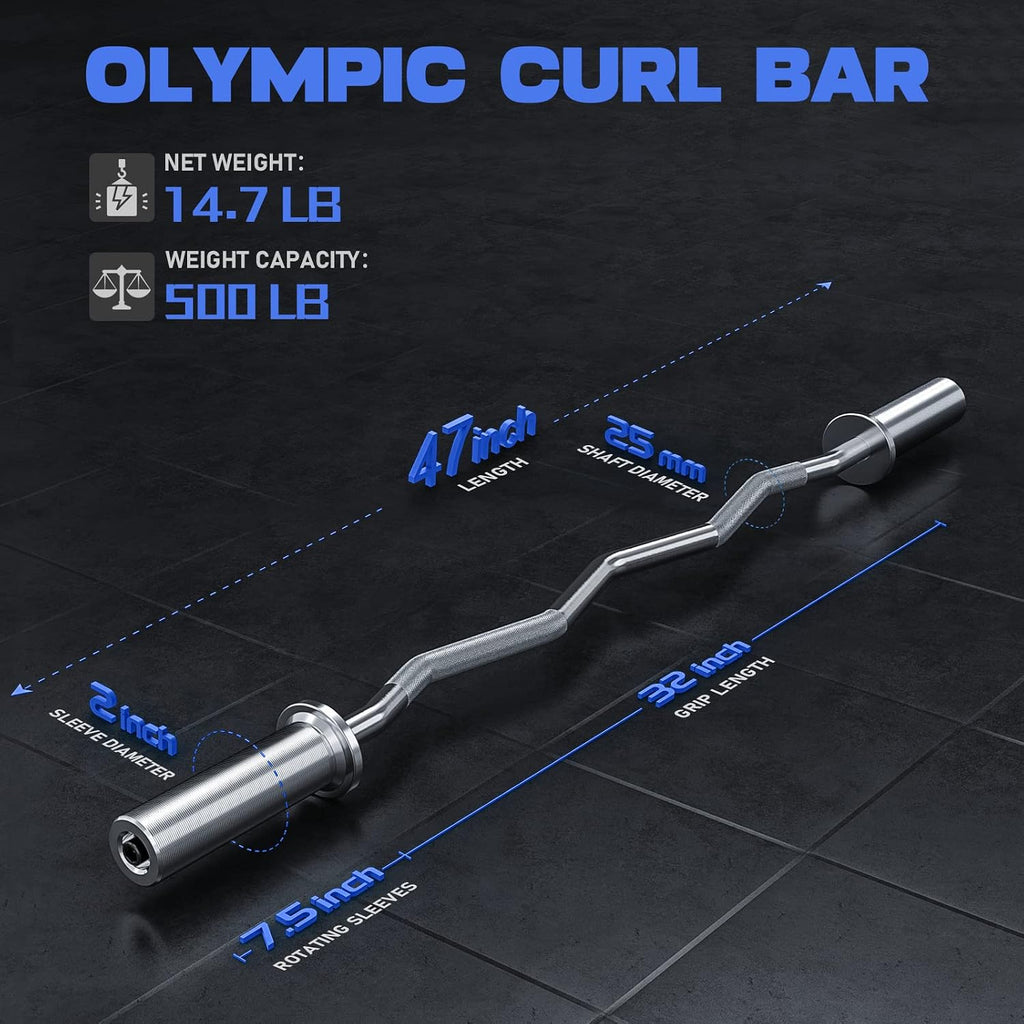 Olympic EZ Curl Barbell Bar, 47" EZ Curl Bar for Weight Lifting, Biceps, triceps, Back/Leg Muscle Group