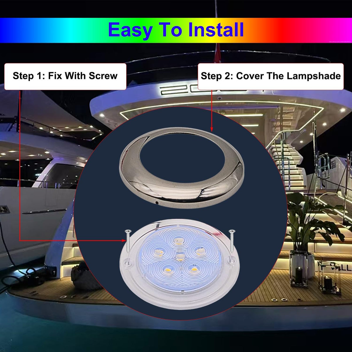 Marine Boat Courtesy Light, 3" RGBW LED Cabin/Dome Lights, 4Pcs