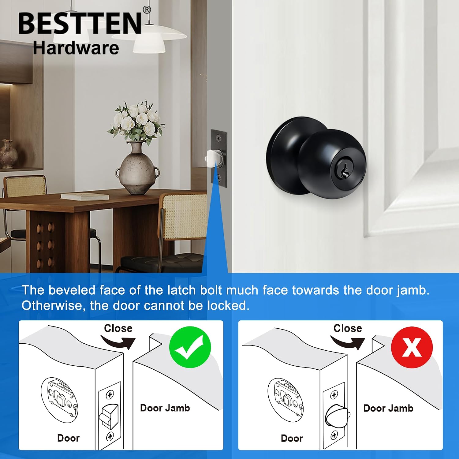 2 Pack Door Knob with Lock and Key, Keyed Different, Matte Black | Entrance Door Lock, Standard Ball