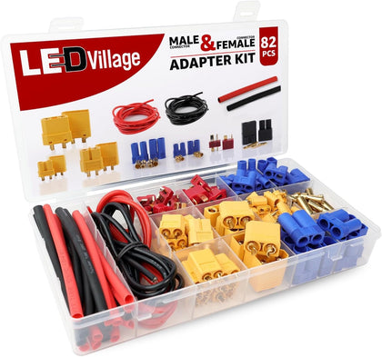 82pcs T-Plug / XT30 / XT60 / XT90 / EC3 / EC5 Male & Female Plug Adapter Connectors Kit 14 AWG Silicone Wire and Heat Shrink Tubing for RC Lipo Battery ESC Motor