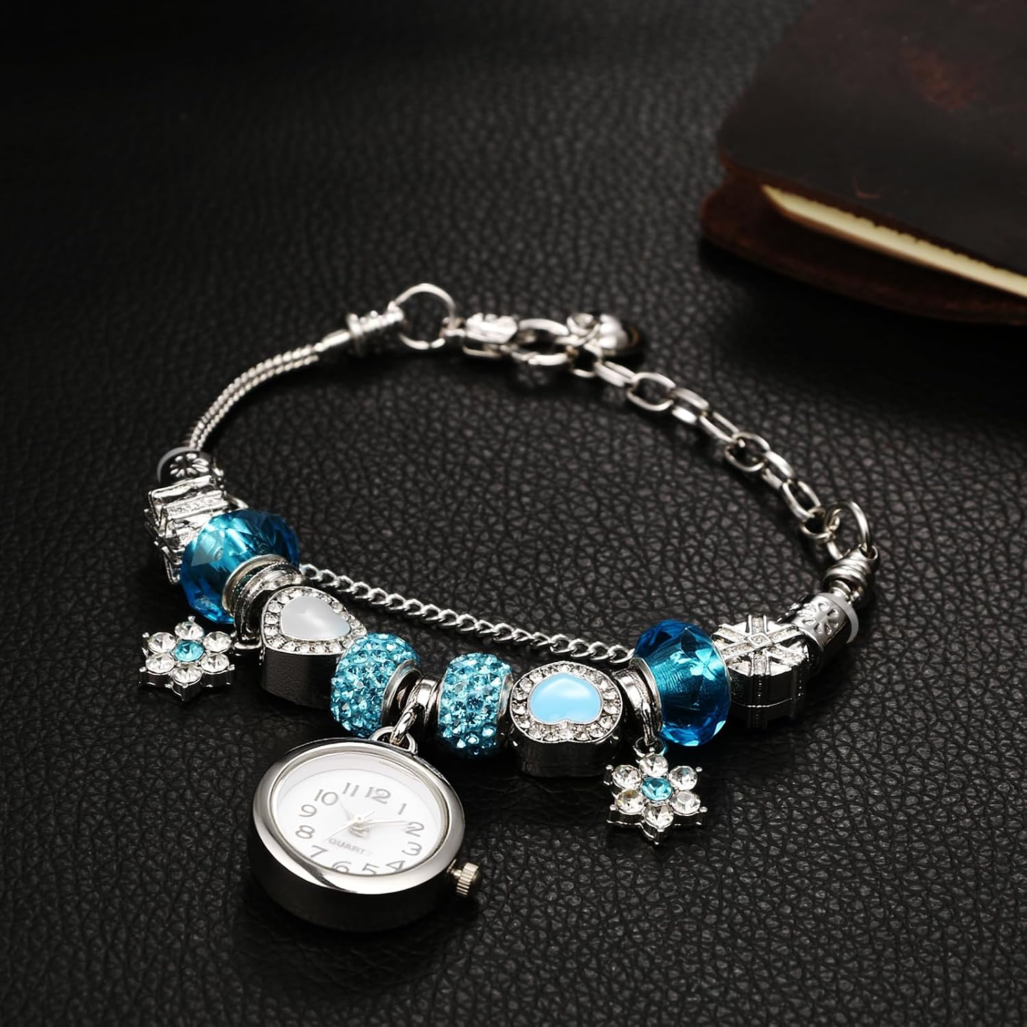 Women's Birthstone Bracelet Watch: Analog Quartz Boho Style Crystal Wristwatch with Adjustable Chain and Elegant
