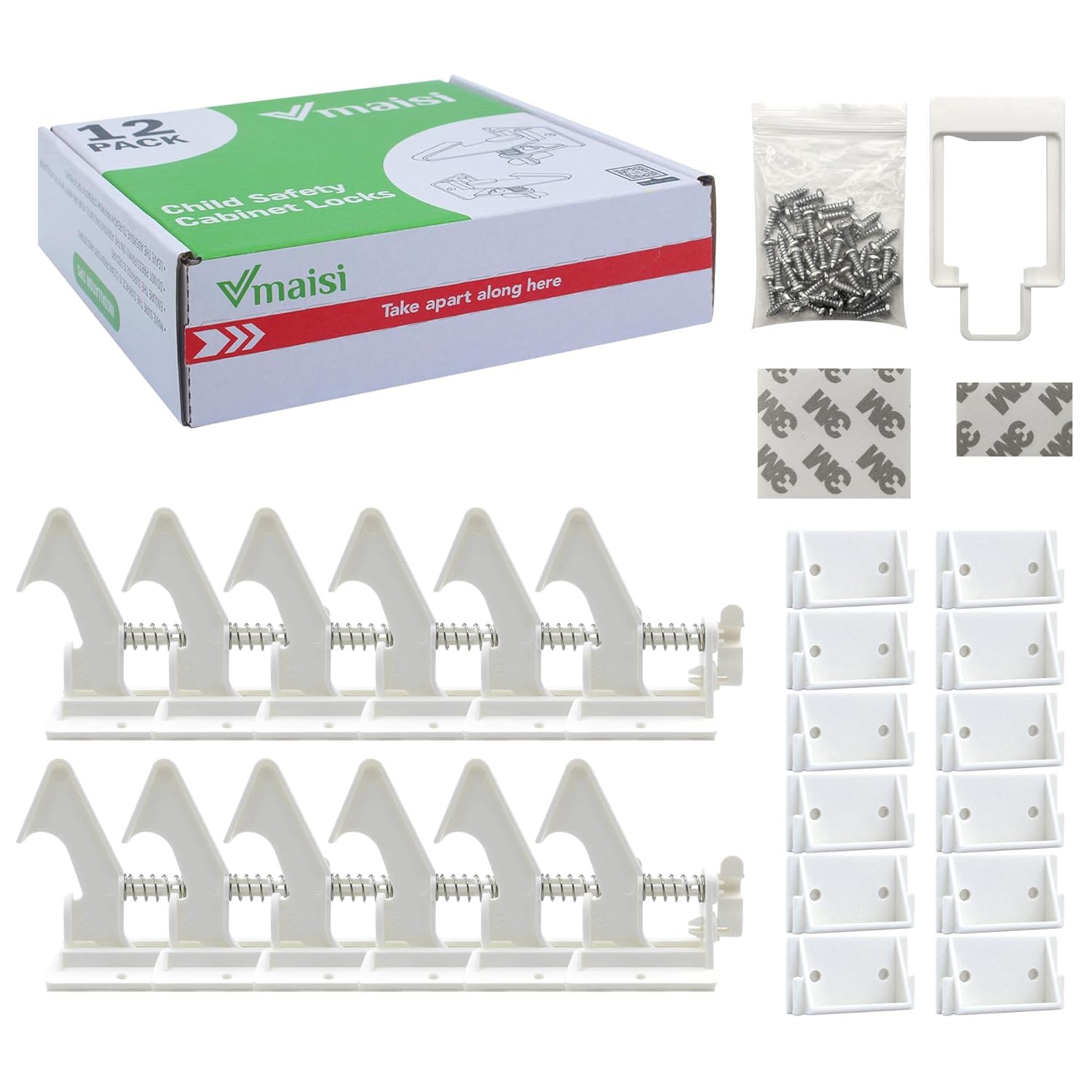 12 Pack Cabinet Locks Child Safety Latches - Baby Proofing Cabinets Drawer Lock with Adhesive Easy Installation - No