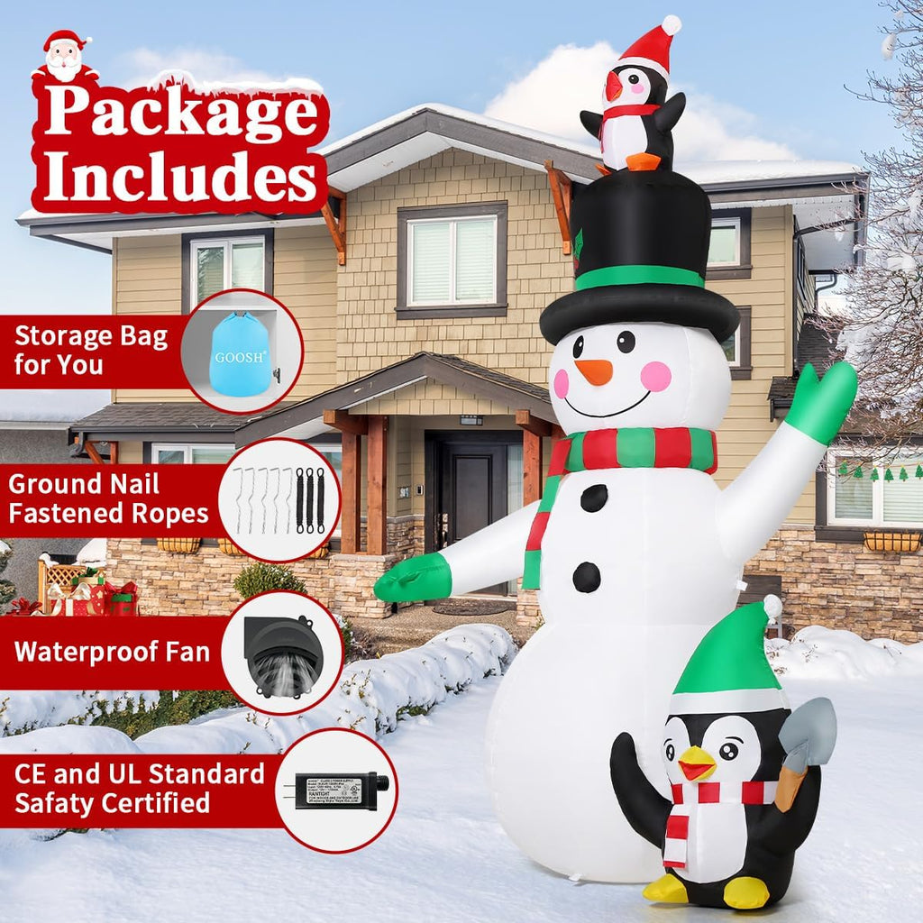 7 FT Christmas Inflatables Snowman and Penguin with Built-in Music & 360° Rotation Colorful Projector LED Light, Blow