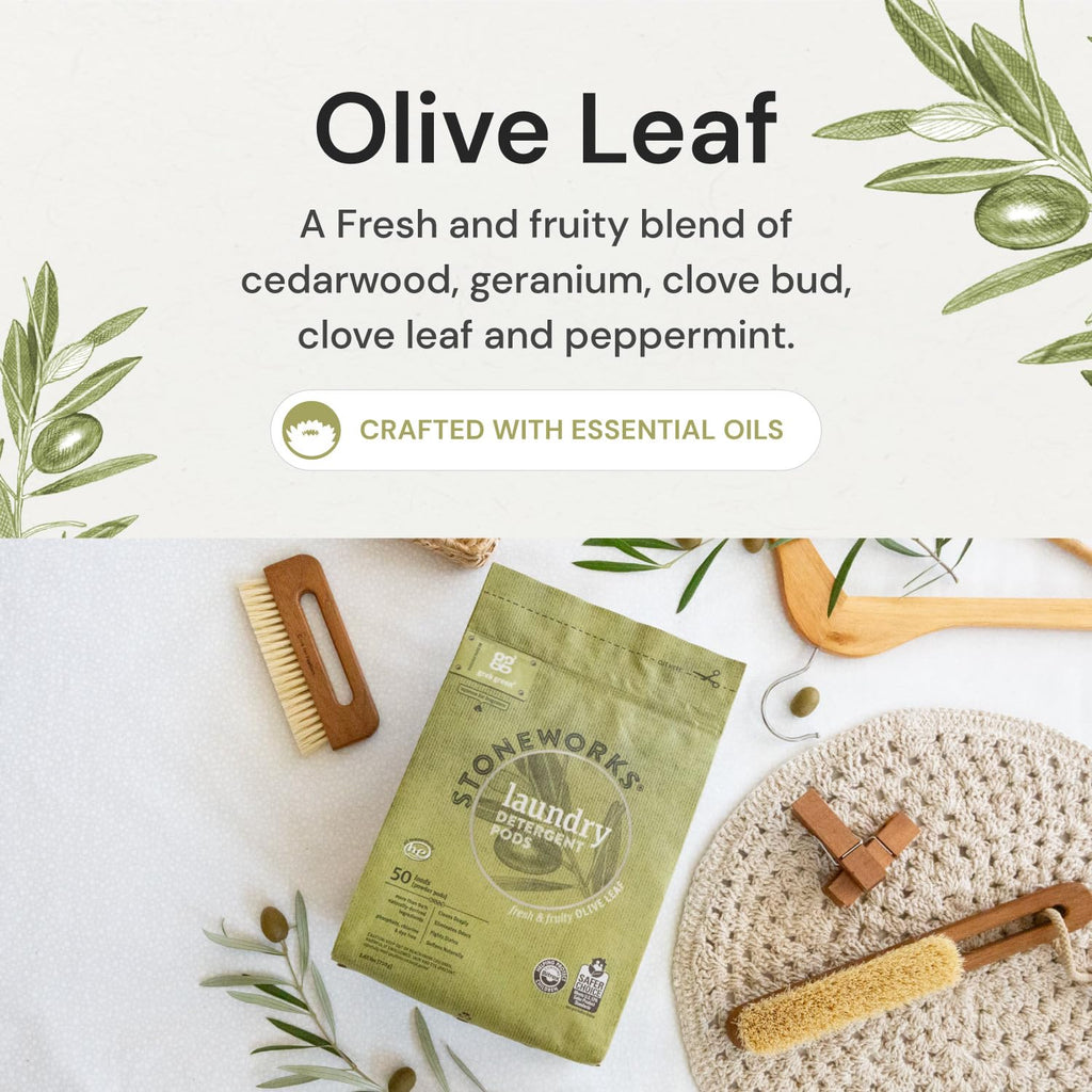 Stoneworks Laundry Detergent Pods, 100 Count, Olive Leaf