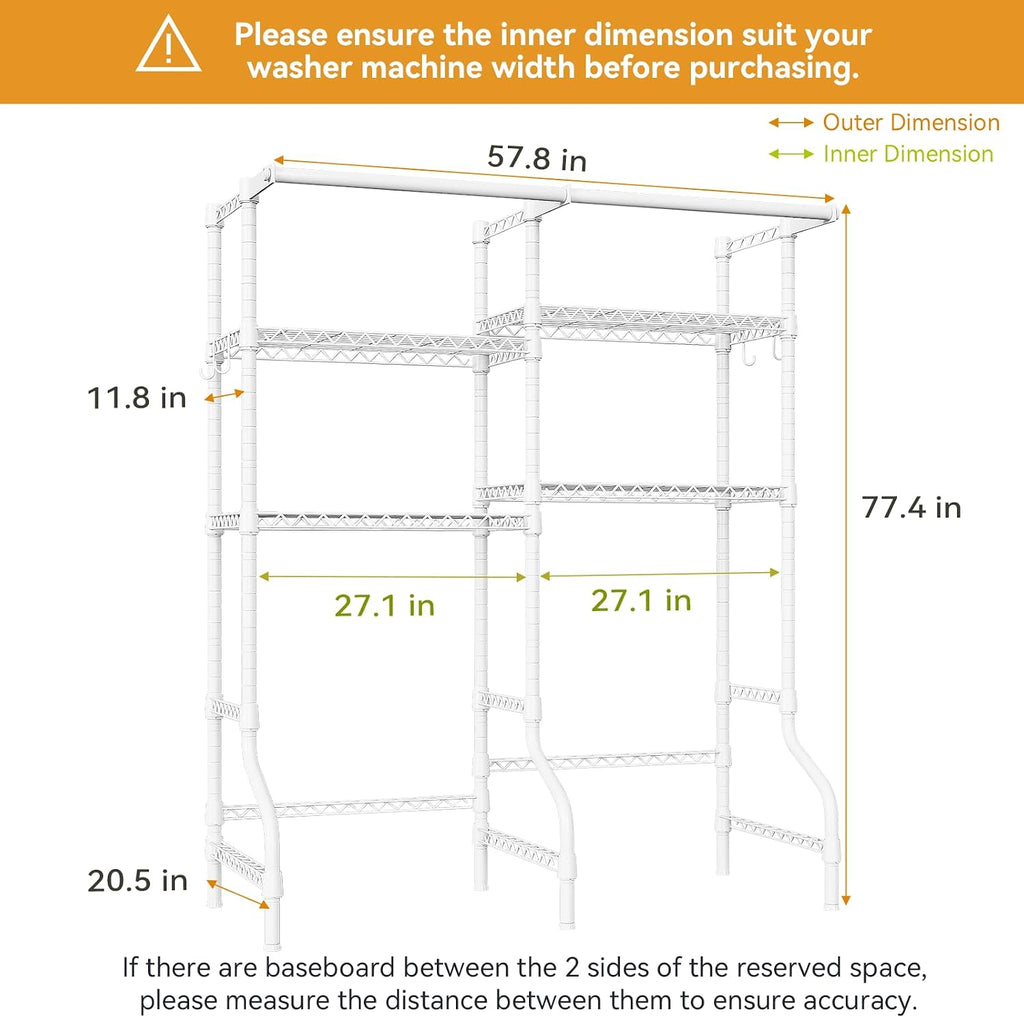 U14 Medium Over the Washer and Dryer Shelves, 4 Tiers Laundry Room Storage and Organizer System, Space Saving Clothes