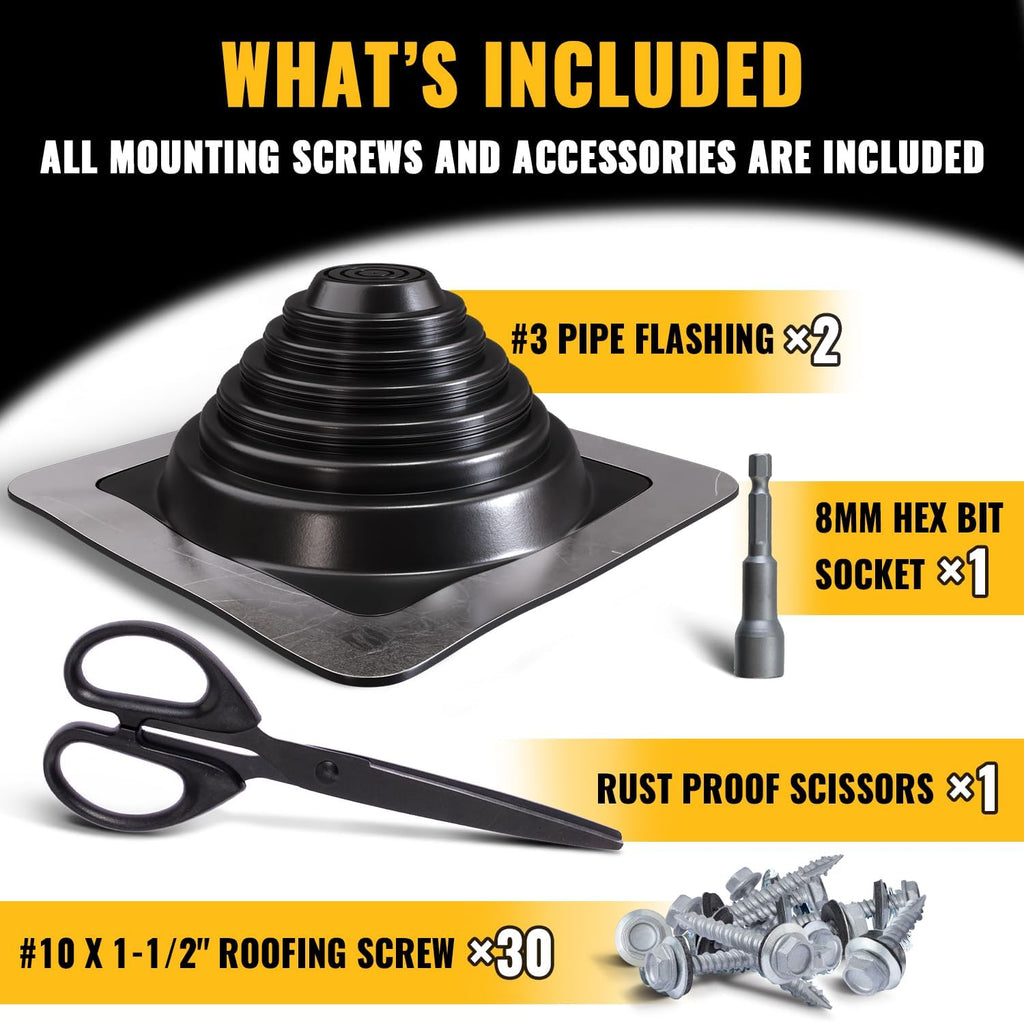 #3 Metal Roof Pipe Flashing 2-Pack, Silicone Roof Vent Boot, Black
