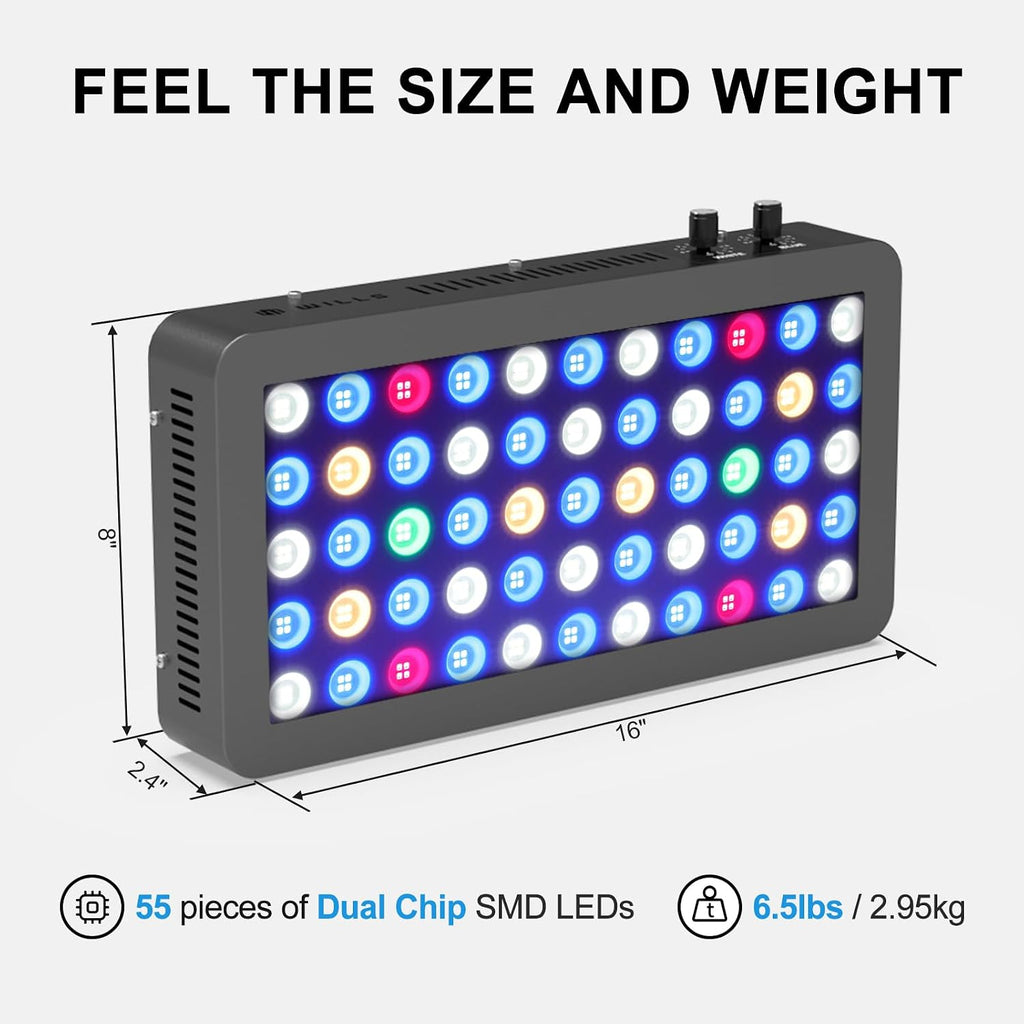 Aquarium Light, 100W Full Spectrum LED Reef Lights, 16"x8"x2.4"