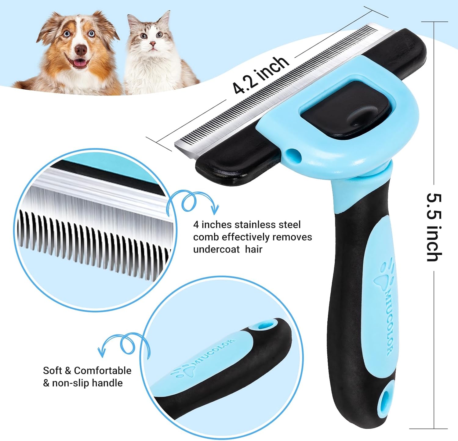 Pet Grooming Brush, Deshedding Tool for Dogs & Cats, Effectively Reduces Shedding by up to 95% for Short Medium and