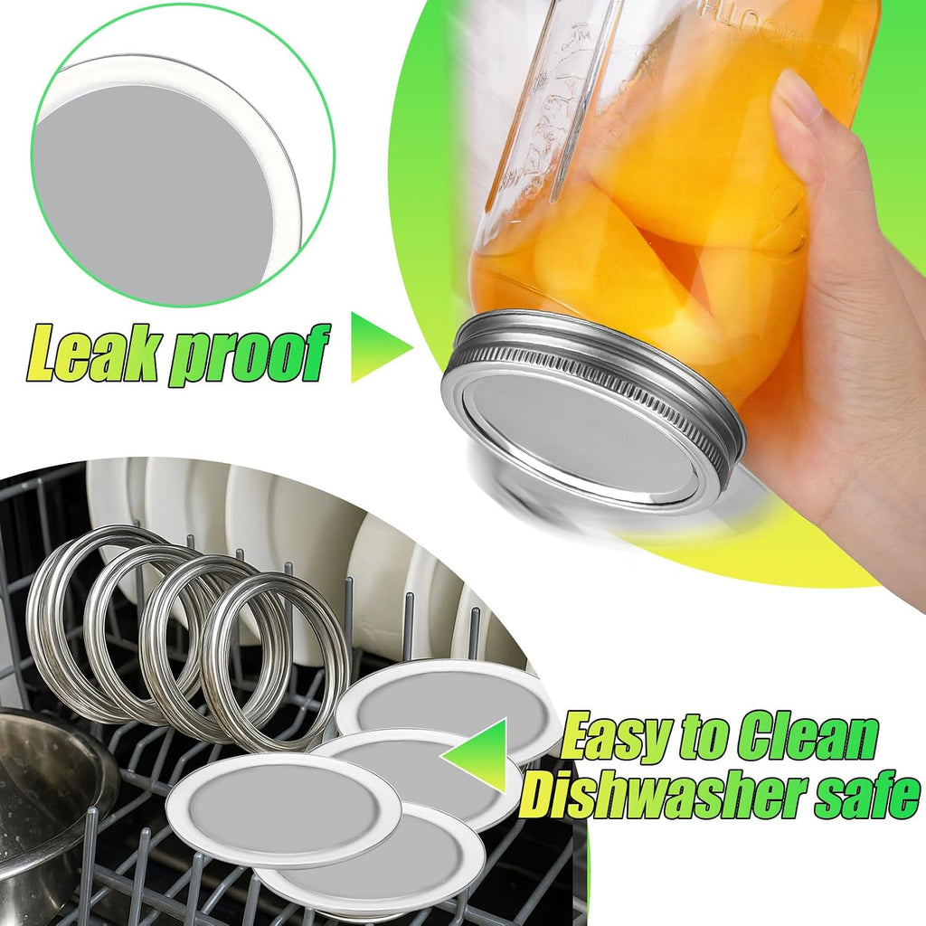 Stainless Steel Regular Mouth Canning Lids and Rings, Airtight/Rustproof Mason Jar Lids with Bands Set of 4