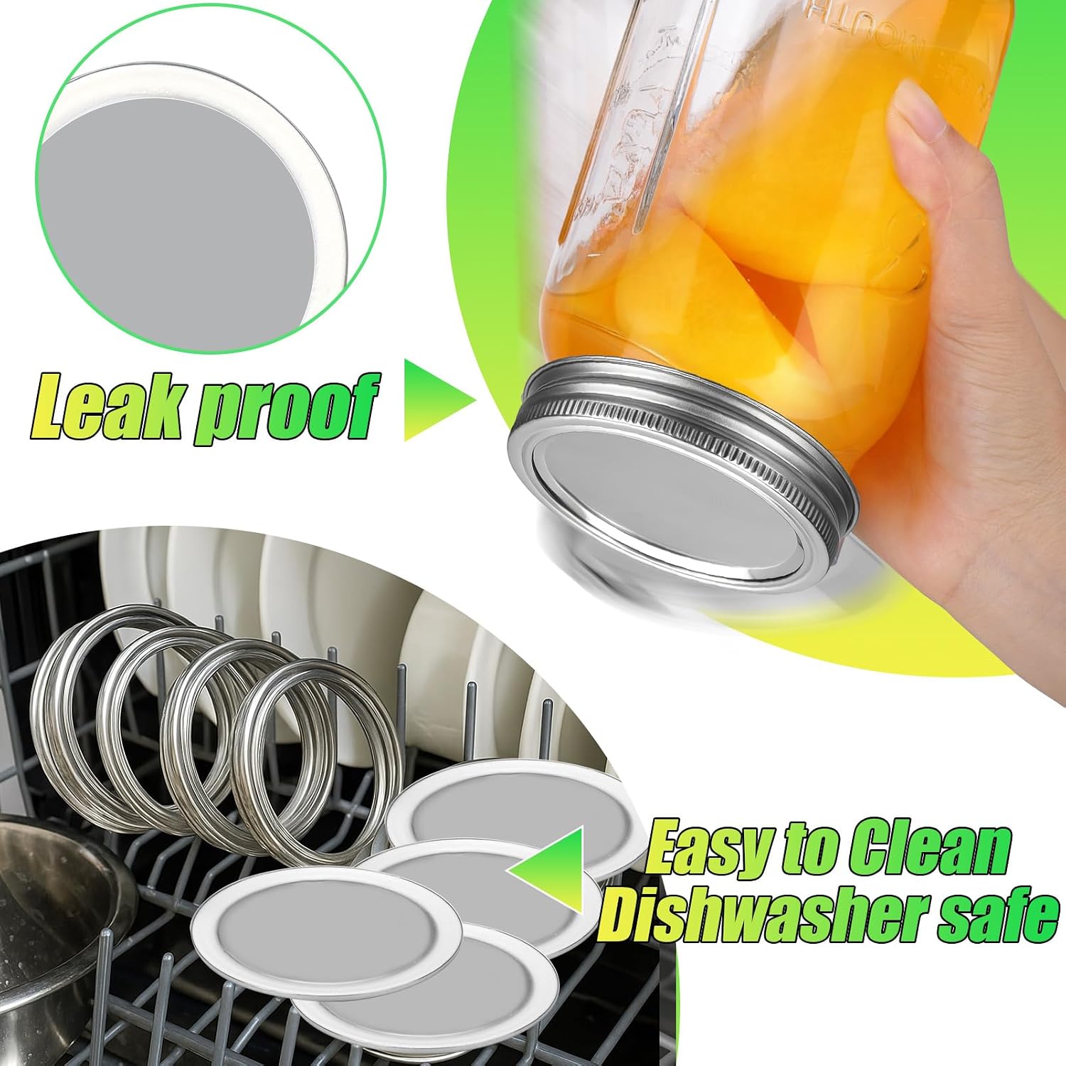 Stainless Steel Regular Mouth Canning Lids and Rings, Airtight/Rustproof Mason Jar Lids with Bands Set of 4