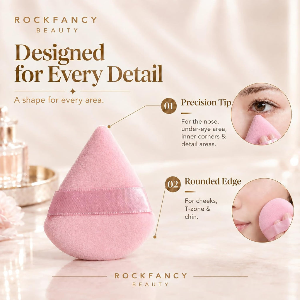 ROCKFANCY Powder Puff 10Pcs Pink Triangle Makeup Powder Puffs