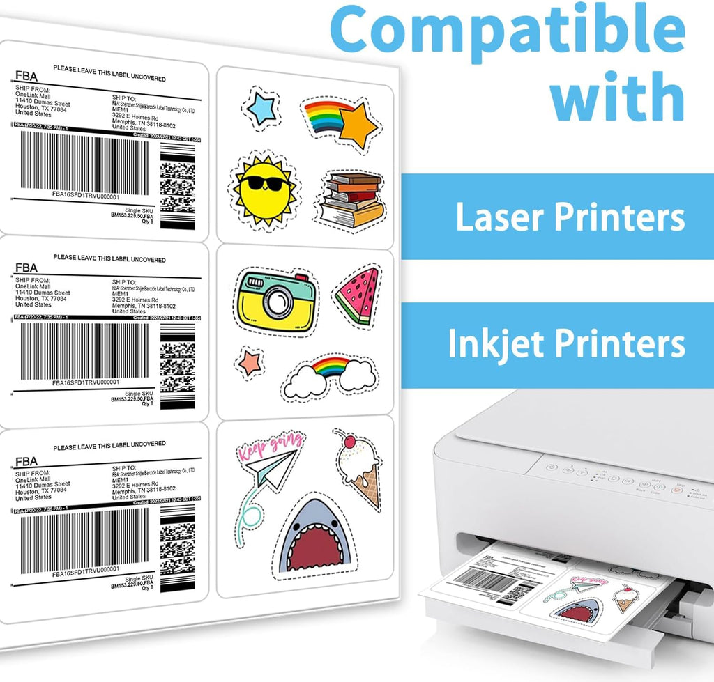 6 up 3-1/3“ x 4” Sticker Labels Shipping Address Labels for Laser & Inkjet Printers, 100 Sheets, Total 600 Labels