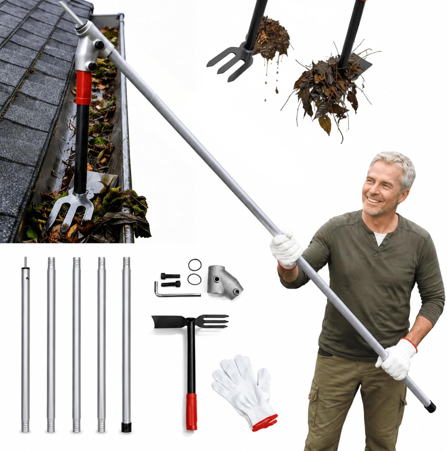 10FT Gutter Cleaning Tool with Extension Pole No Ladder Needed