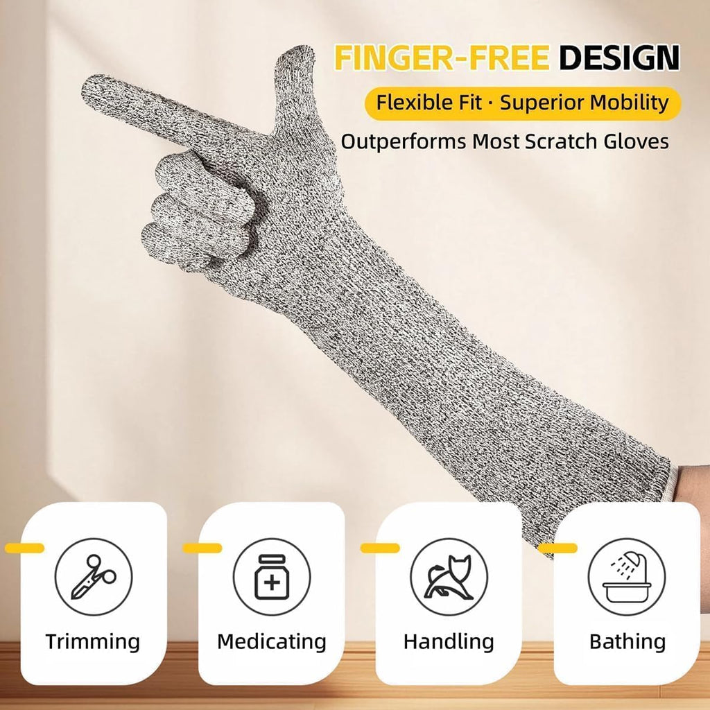 15.7” Pet Handling Sleeves, Flexible Kevlar Gloves for Cat Grooming, Nail Trimming & Arm Protection